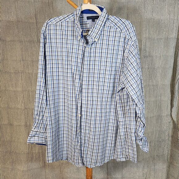 Tommy Hilfiger $80 Size 17 Blue White Plaid Regular Fit Cotton Button Down 32/33 - Picture 1 of 6